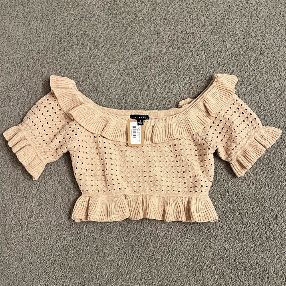 🩷 NWT Blue Blush Boutique Pointelle Off The Shoulder Top Boho Western